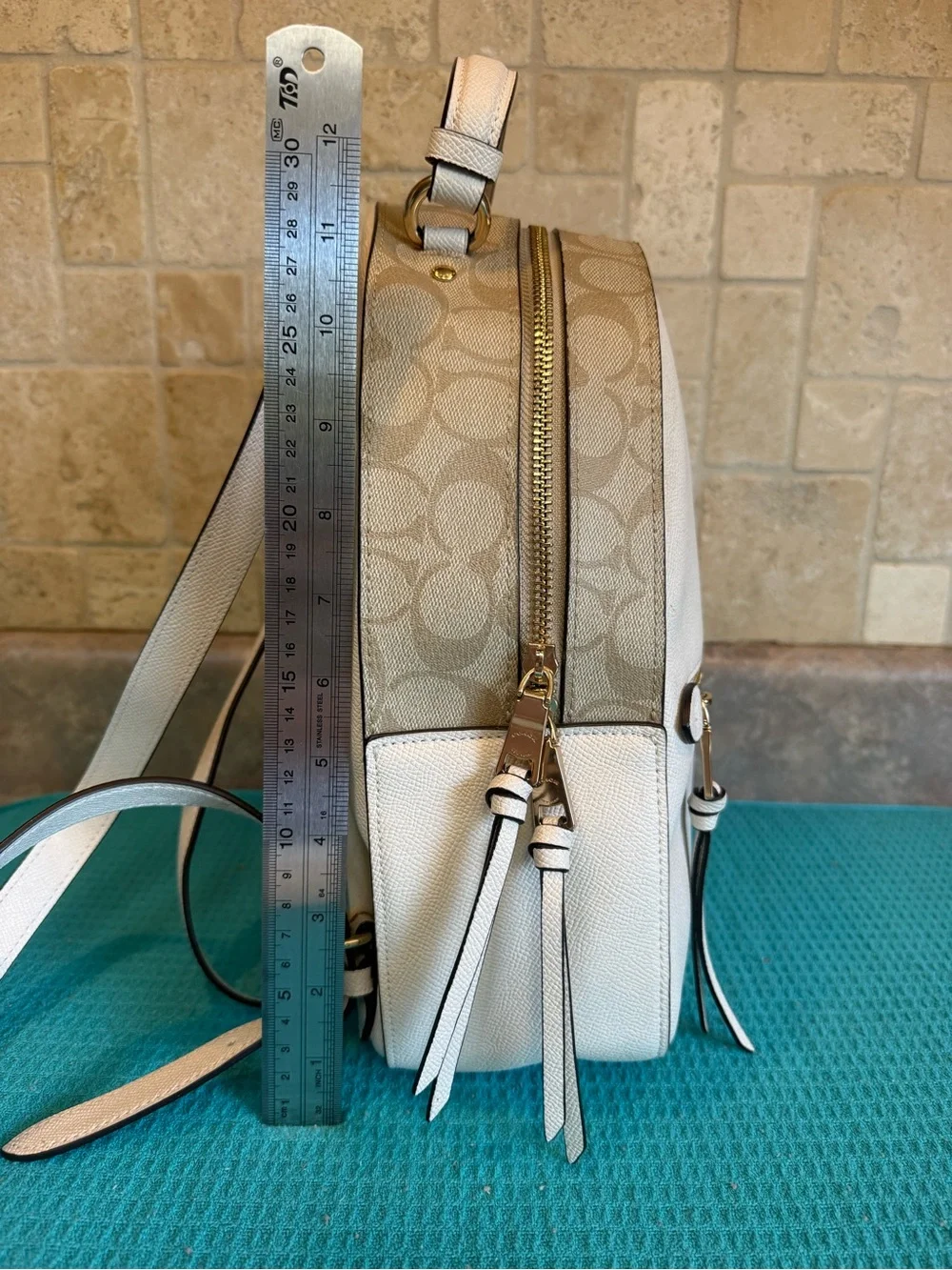 Coach White Pebbled Leather Mini Backpack with Gold Hardware